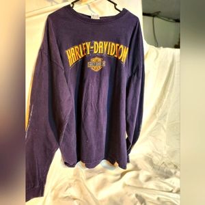 Harley Davidson long sleeve shirt - XL Blue w/flames both arms $25